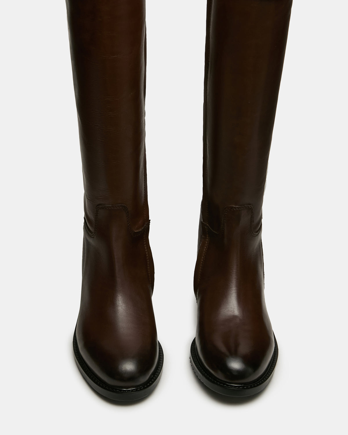 BEXLEY Brown Leather Knee-High Round-Toe Buckle Women's Boot Steve Madden BROWN LEATHER