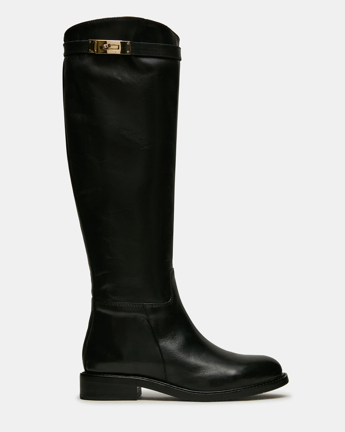 BEXLEY Black Leather Knee-High Round-Toe Buckle Women's Boot Steve Madden BLACK LEATHER