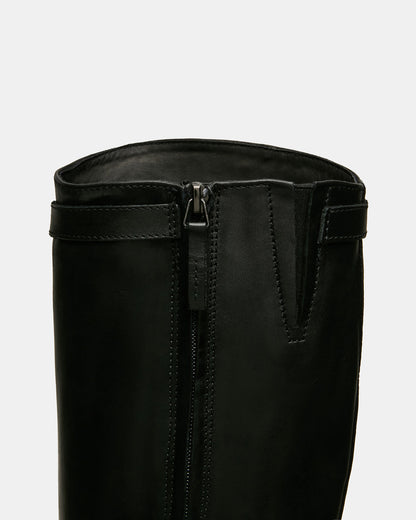 BEXLEY Black Leather Knee-High Round-Toe Buckle Women's Boot Steve Madden BLACK LEATHER