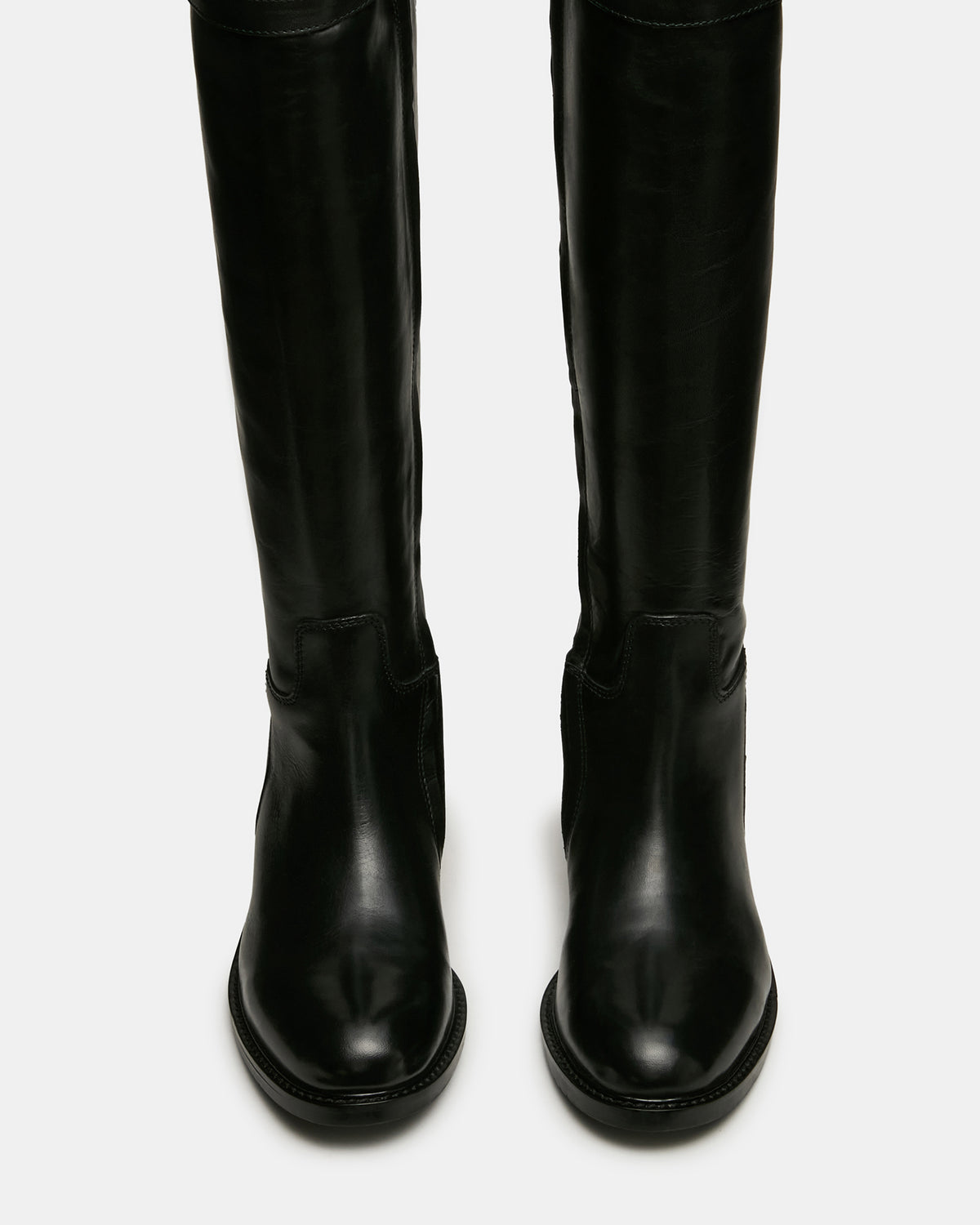 BEXLEY Black Leather Knee-High Round-Toe Buckle Women's Boot Steve Madden BLACK LEATHER