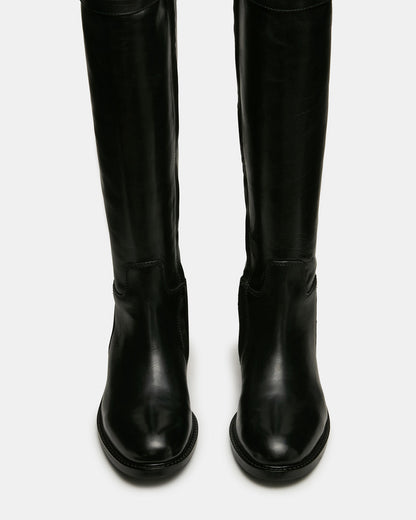 BEXLEY Black Leather Knee-High Round-Toe Buckle Women's Boot Steve Madden BLACK LEATHER