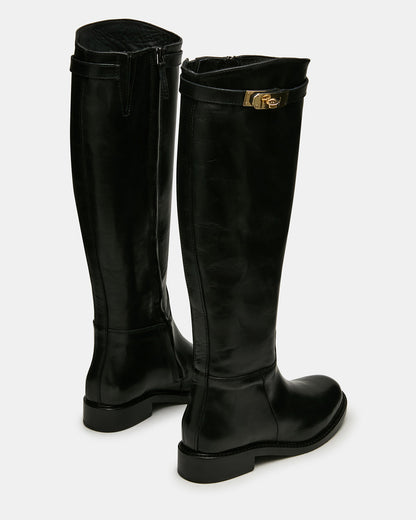 BEXLEY Black Leather Knee-High Round-Toe Buckle Women's Boot Steve Madden BLACK LEATHER
