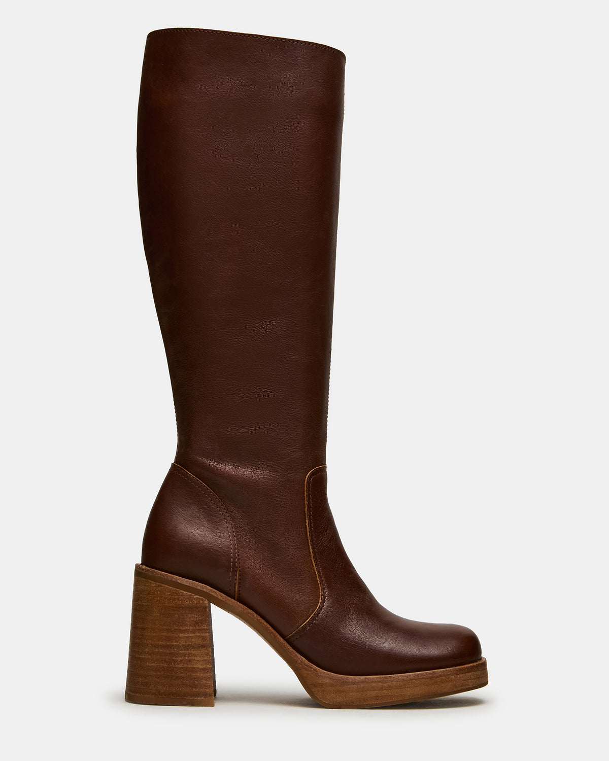 FOLIE Rust Leather Square-Toe Block Heel Knee-High Women's Boot Steve Madden RUST LEATHER