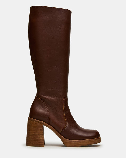 FOLIE Rust Leather Square-Toe Block Heel Knee-High Women's Boot Steve Madden RUST LEATHER