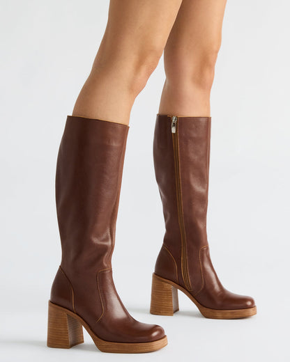FOLIE Rust Leather Square-Toe Block Heel Knee-High Women's Boot Steve Madden RUST LEATHER