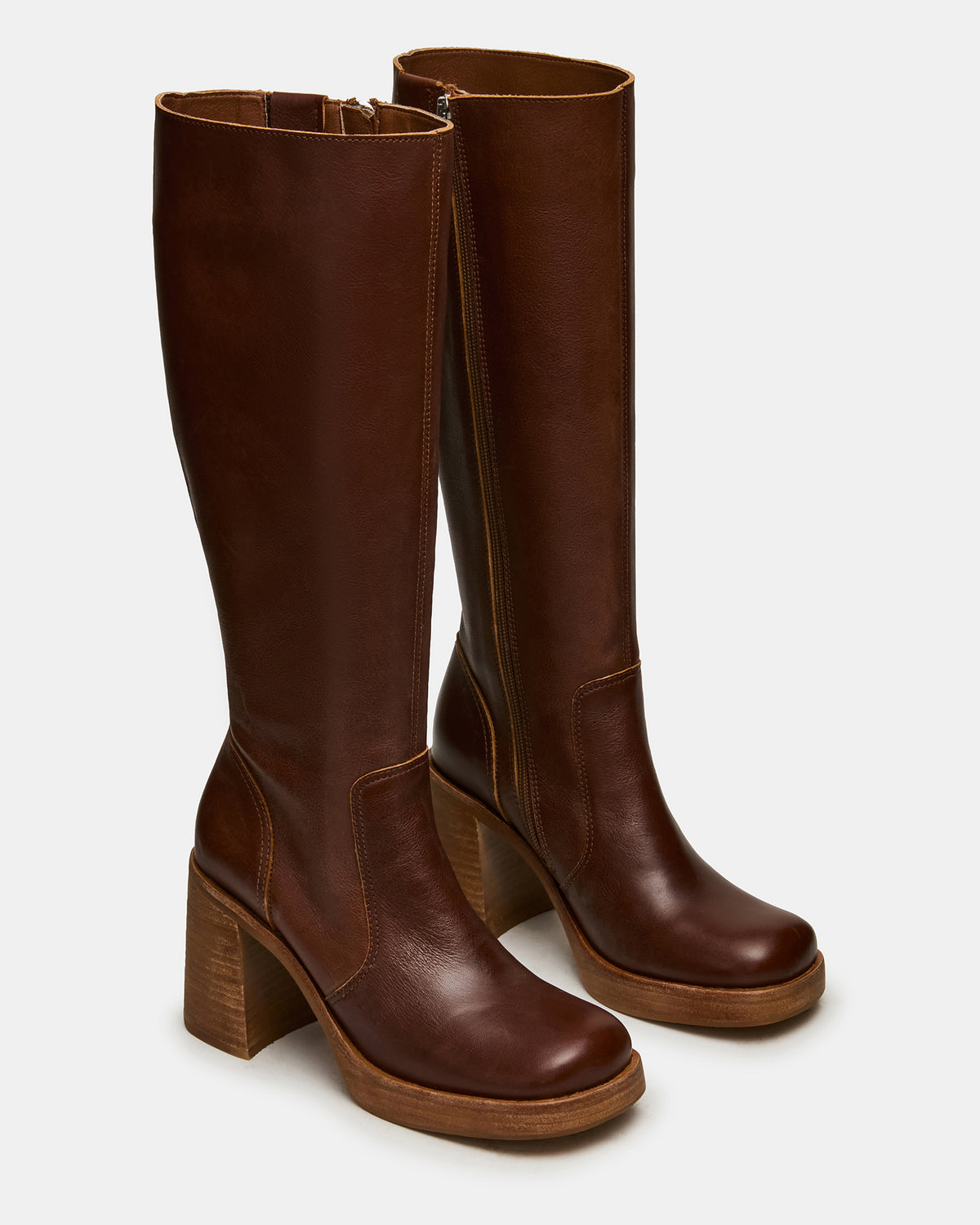 FOLIE Rust Leather Square-Toe Block Heel Knee-High Women's Boot Steve Madden RUST LEATHER