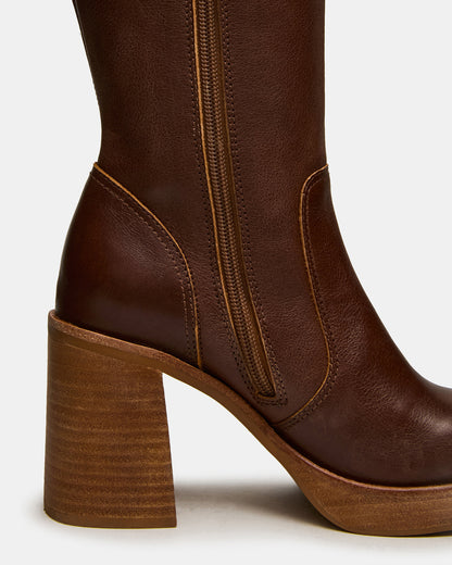 FOLIE Rust Leather Square-Toe Block Heel Knee-High Women's Boot Steve Madden RUST LEATHER