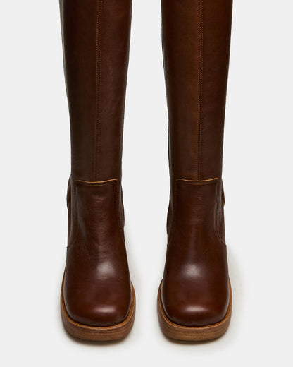 FOLIE Rust Leather Square-Toe Block Heel Knee-High Women's Boot Steve Madden RUST LEATHER
