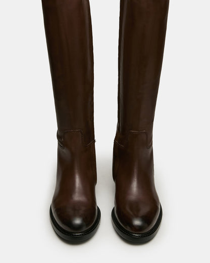 BELMONT Brown Leather Knee-High Women's Riding Boot Steve Madden BROWN LEATHER
