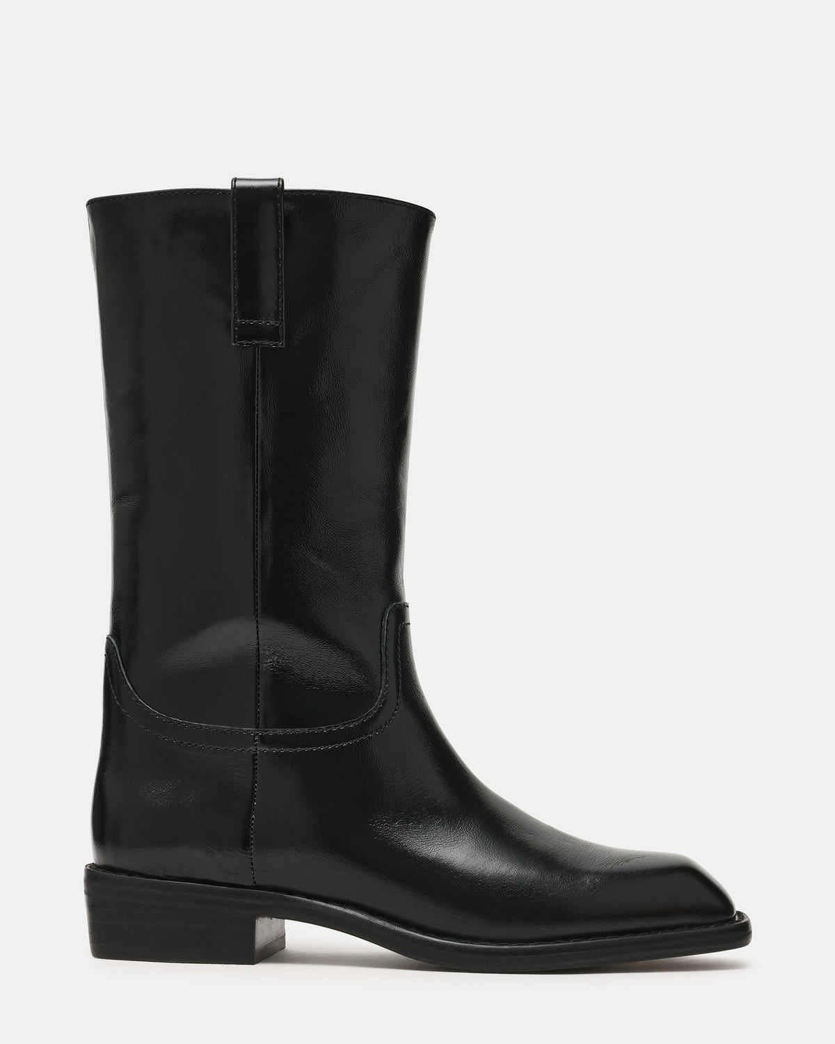 PRIMO Black Leather Square-Toe Women's Boot Steve Madden BLACK LEATHER