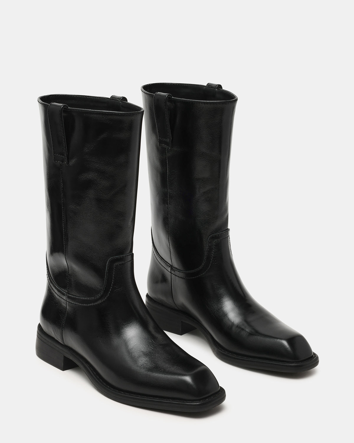 PRIMO Black Leather Square-Toe Women's Boot Steve Madden BLACK LEATHER