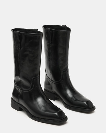 PRIMO Black Leather Square-Toe Women's Boot Steve Madden BLACK LEATHER