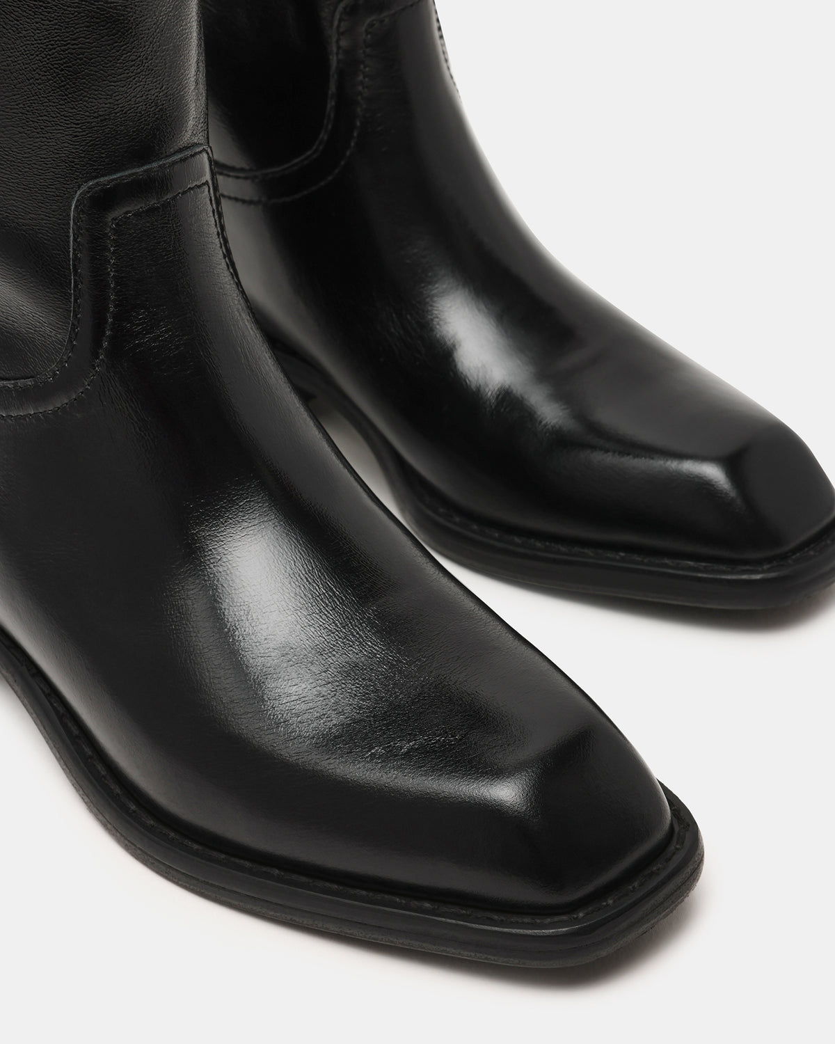 PRIMO Black Leather Square-Toe Women's Boot Steve Madden BLACK LEATHER