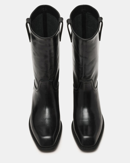 PRIMO Black Leather Square-Toe Women's Boot Steve Madden BLACK LEATHER