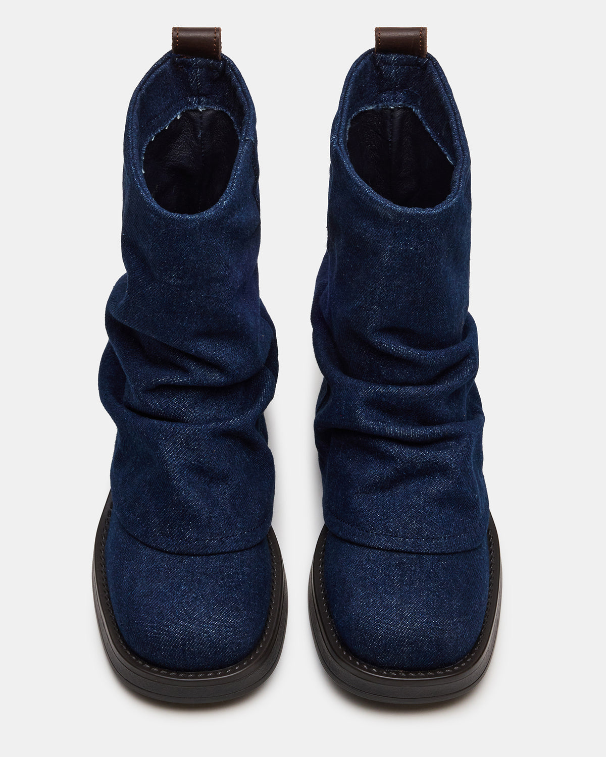 BENJI Denim Fabric Cuffed Fold-Over Moto Buckle Women's Ankle Boot Steve Madden DENIM FABRIC