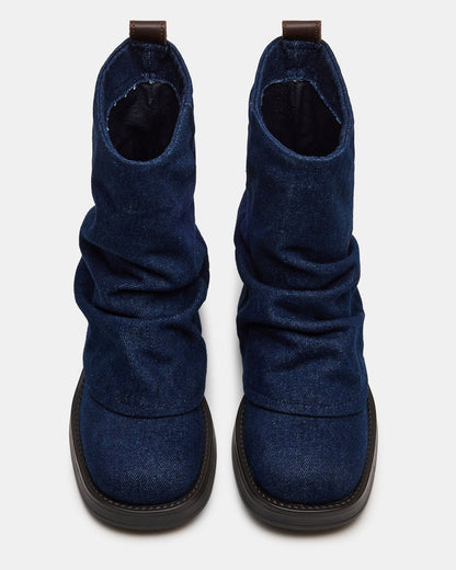 BENJI Denim Fabric Cuffed Fold-Over Moto Buckle Women's Ankle Boot Steve Madden DENIM FABRIC