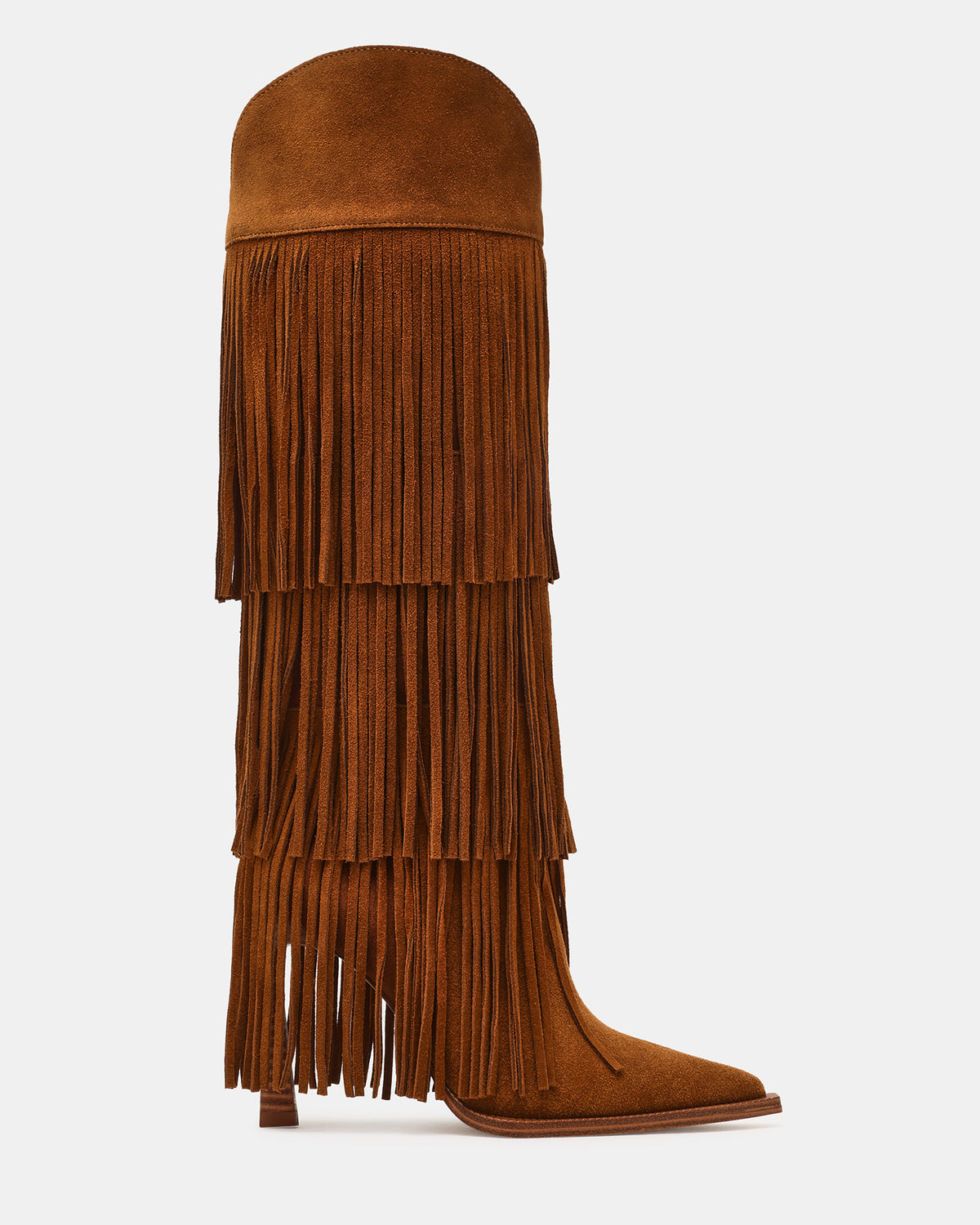 KINZEE Fringe Chestnut Suede Pointed-Toe Knee-High Western Stiletto Women's Boot Steve Madden CHESTNUT SUEDE
