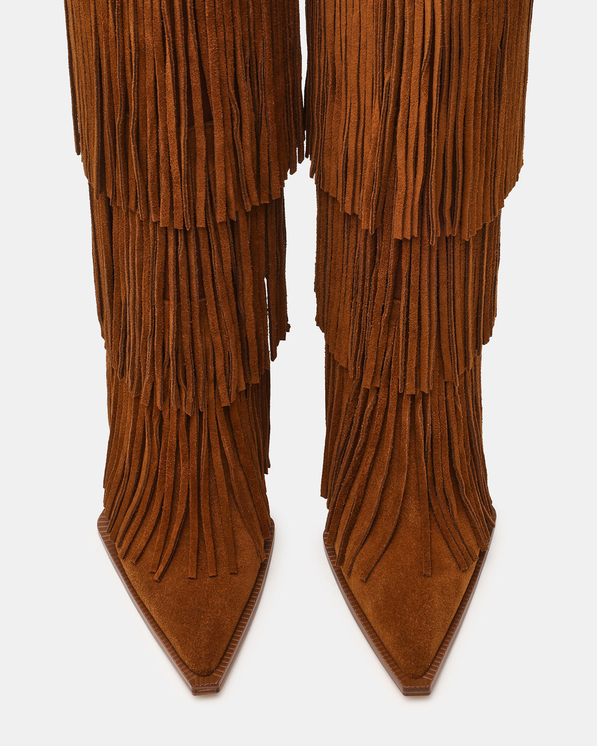 KINZEE Fringe Chestnut Suede Pointed-Toe Knee-High Western Stiletto Women's Boot Steve Madden CHESTNUT SUEDE