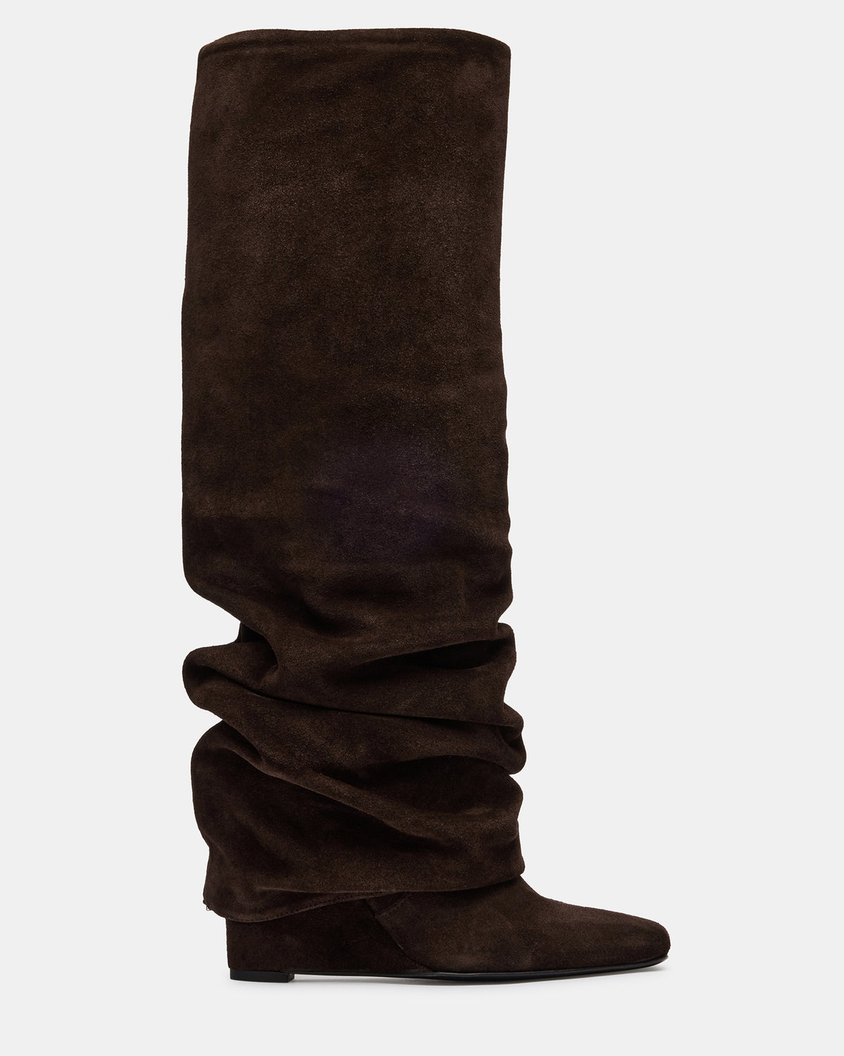 MONTANA Brown Suede Knee-High Square-Toe Wedge Fold-Over Women's Boot Steve Madden BROWN SUEDE
