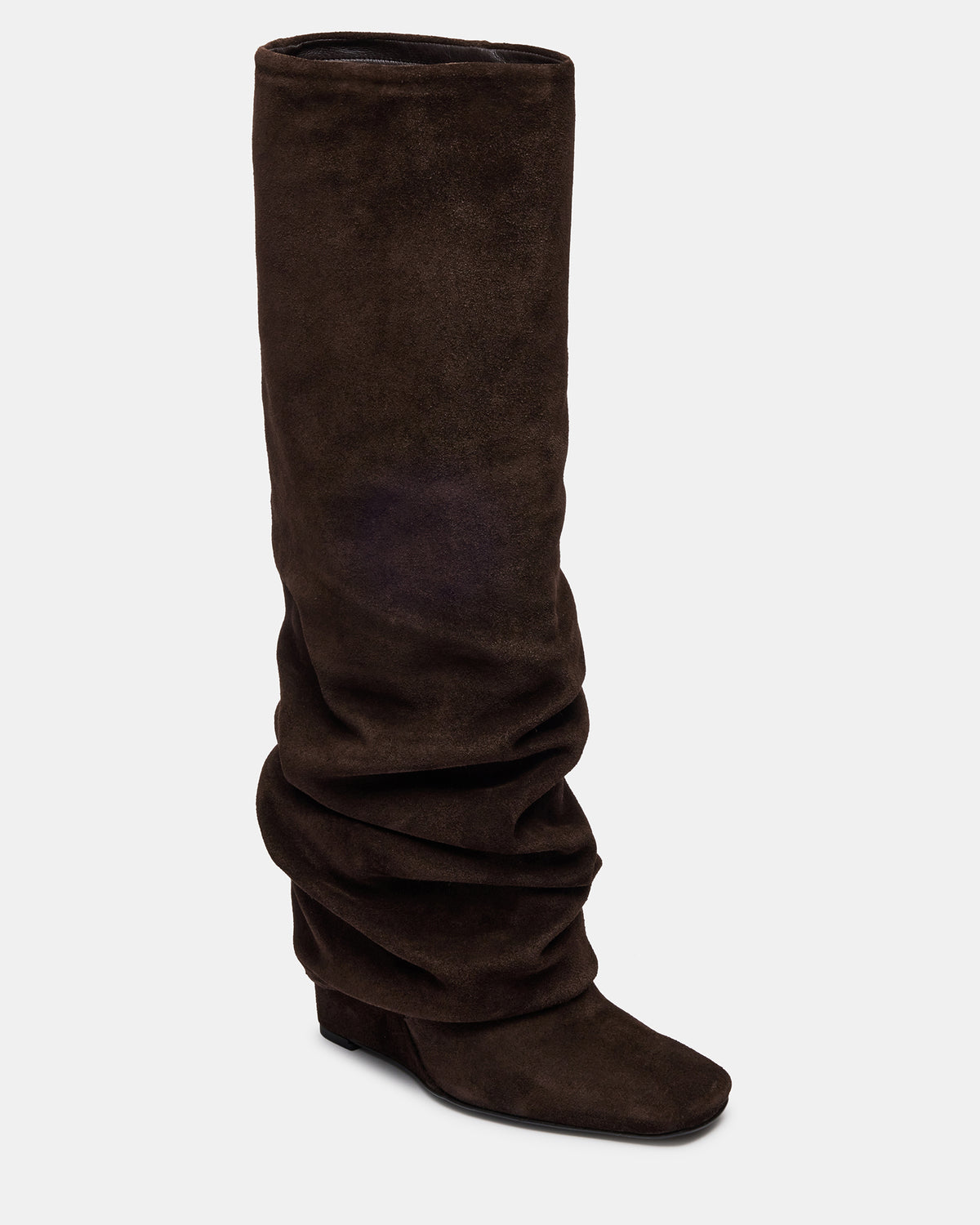 MONTANA Brown Suede Knee-High Square-Toe Wedge Fold-Over Women's Boot Steve Madden BROWN SUEDE