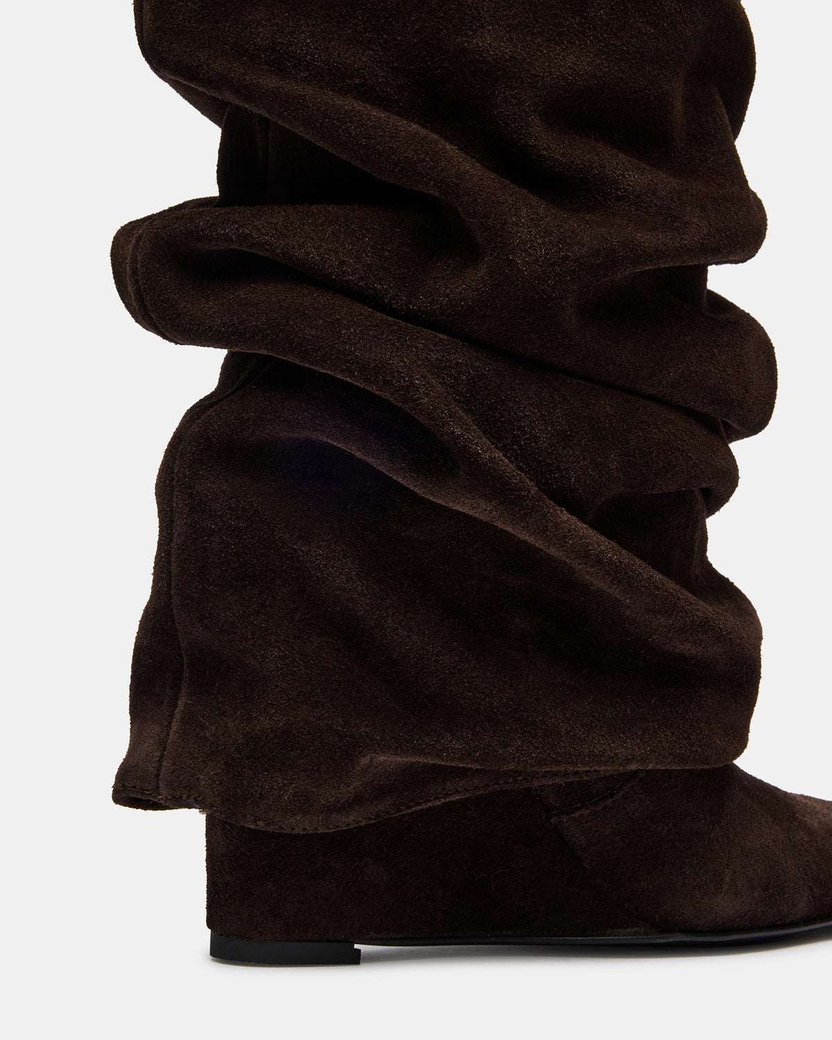 MONTANA Brown Suede Knee-High Square-Toe Wedge Fold-Over Women's Boot Steve Madden BROWN SUEDE