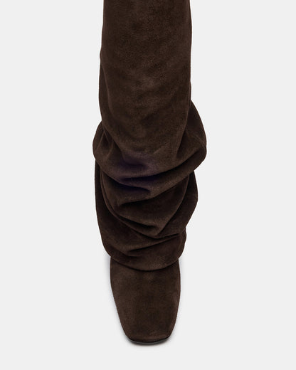 MONTANA Brown Suede Knee-High Square-Toe Wedge Fold-Over Women's Boot Steve Madden BROWN SUEDE