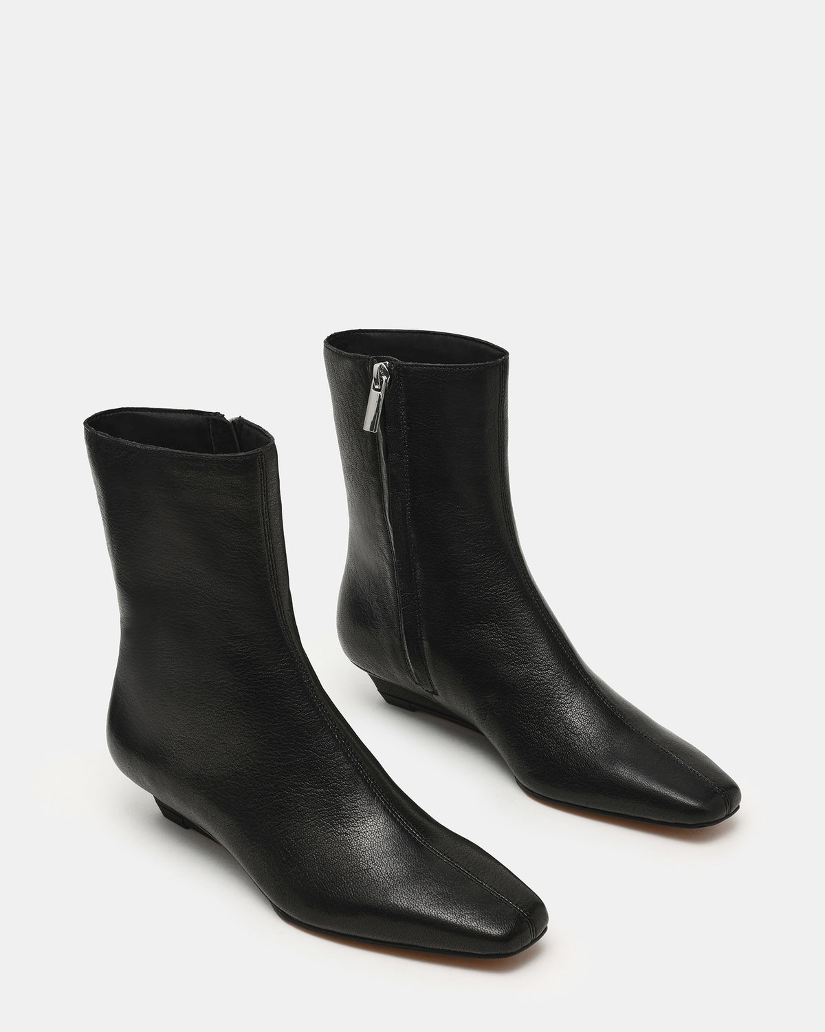 FLAIRE Black Leather Square-Toe Wedge Bootie Women's Ankle Boot Steve Madden BLACK LEATHER