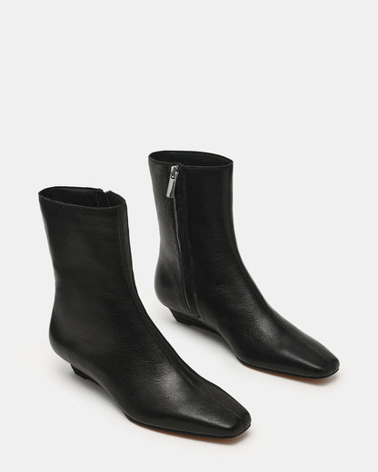 FLAIRE Black Leather Square-Toe Wedge Bootie Women's Ankle Boot Steve Madden BLACK LEATHER