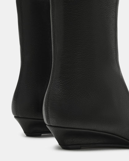 FLAIRE Black Leather Square-Toe Wedge Bootie Women's Ankle Boot Steve Madden BLACK LEATHER