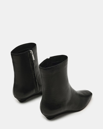 FLAIRE Black Leather Square-Toe Wedge Bootie Women's Ankle Boot Steve Madden BLACK LEATHER