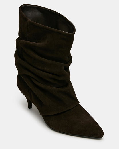 LEXEN Brown Suede Pointed-Toe Fold-Over Scrunched Women's Ankle Boot Steve Madden BROWN SUEDE