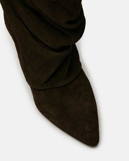 LEXEN Brown Suede Pointed-Toe Fold-Over Scrunched Women's Ankle Boot Steve Madden BROWN SUEDE
