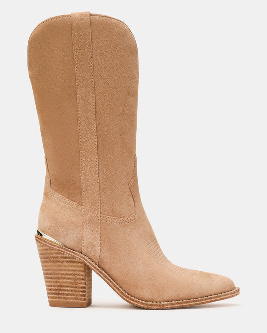 SALLY Sand Suede Pointed-Toe Western Block Heel Women's Boot Steve Madden SAND SUEDE
