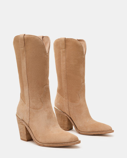 SALLY Sand Suede Pointed-Toe Western Block Heel Women's Boot Steve Madden SAND SUEDE