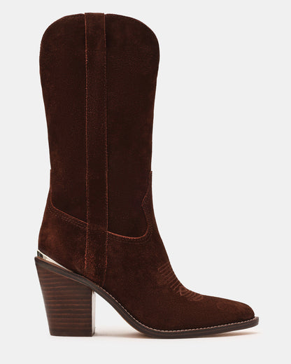SALLY Brown Suede Pointed-Toe Western Block Heel Women's Boot Steve Madden BROWN SUEDE