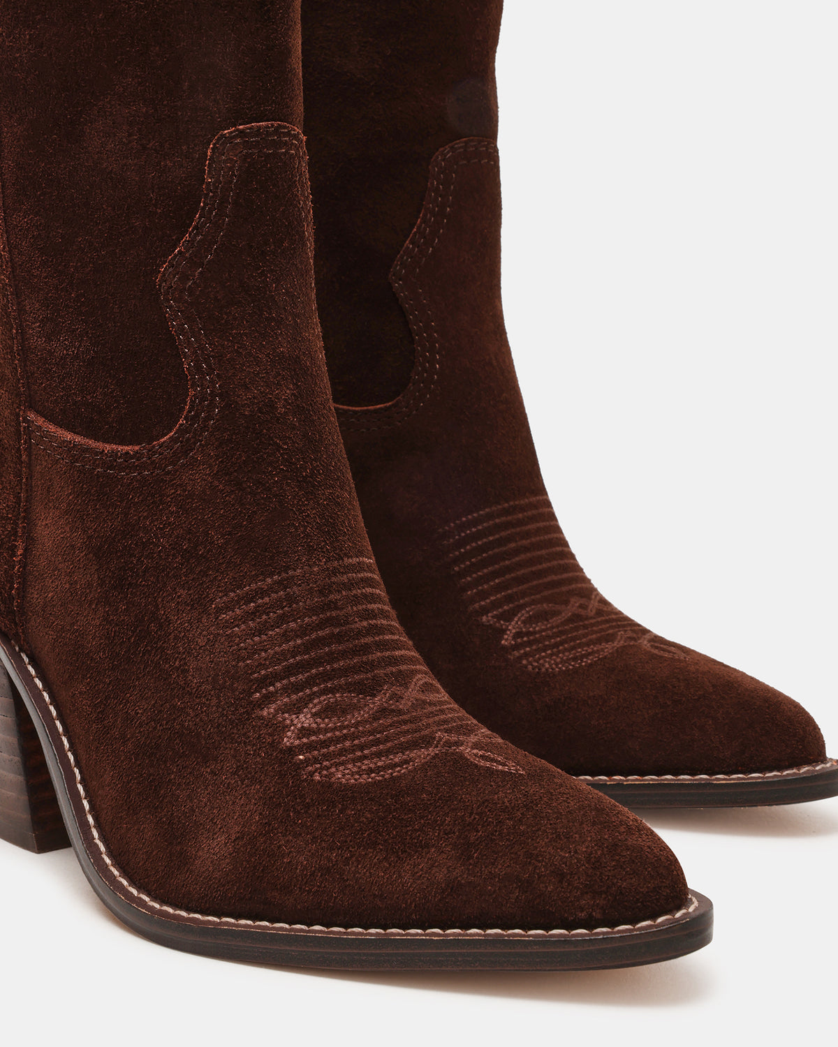 SALLY Brown Suede Pointed-Toe Western Block Heel Women's Boot Steve Madden BROWN SUEDE