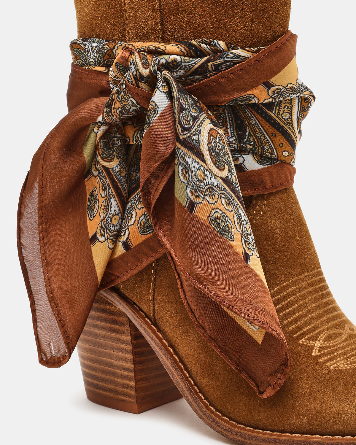 SALLY SCARF Chestnut Suede Pointed-Toe Western Block Heel Women's Boot Steve Madden CHESTNUT SUEDE