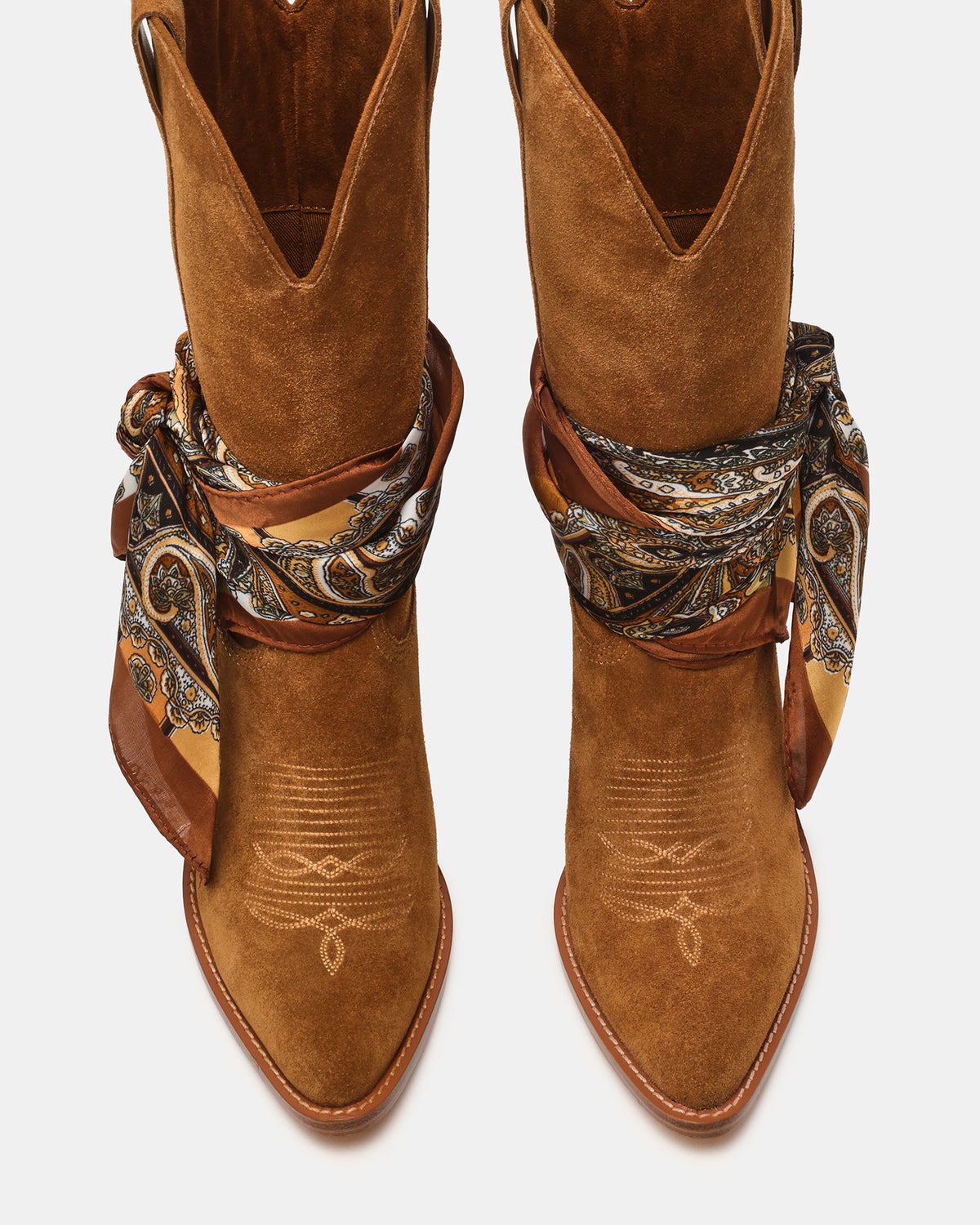 SALLY SCARF Chestnut Suede Pointed-Toe Western Block Heel Women's Boot Steve Madden CHESTNUT SUEDE