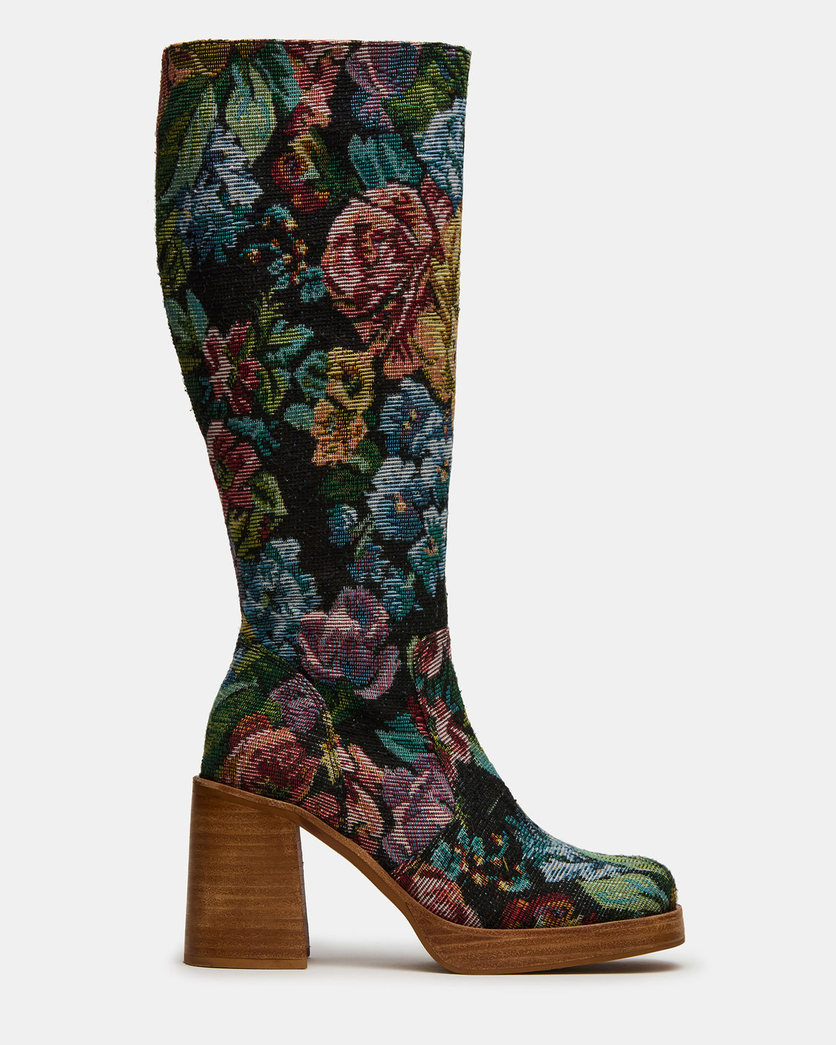 FOLIE Tapestry Square-Toe Block Heel Knee-High Women's Boot Steve Madden TAPESTRY