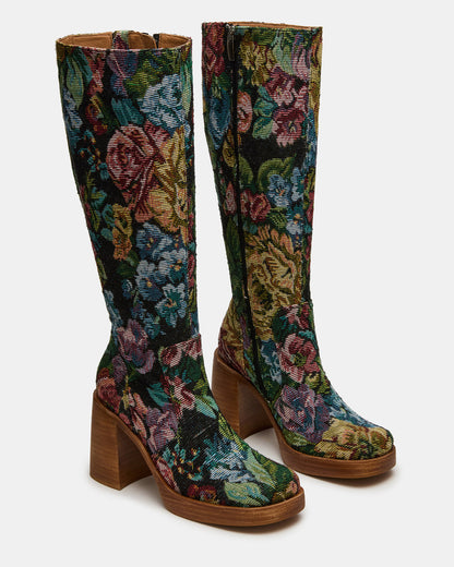 FOLIE Tapestry Square-Toe Block Heel Knee-High Women's Boot Steve Madden TAPESTRY