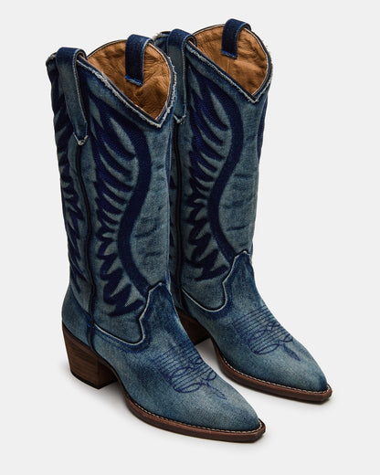 ALBANY Denim Fabric Pointed-Toe Women's Western Boot Steve Madden DENIM FABRIC