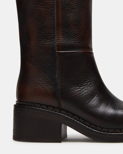 DAVOS Cognac Leather Square-Toe Knee High Block Heel Women's Boot Steve Madden COGNAC LEATHER