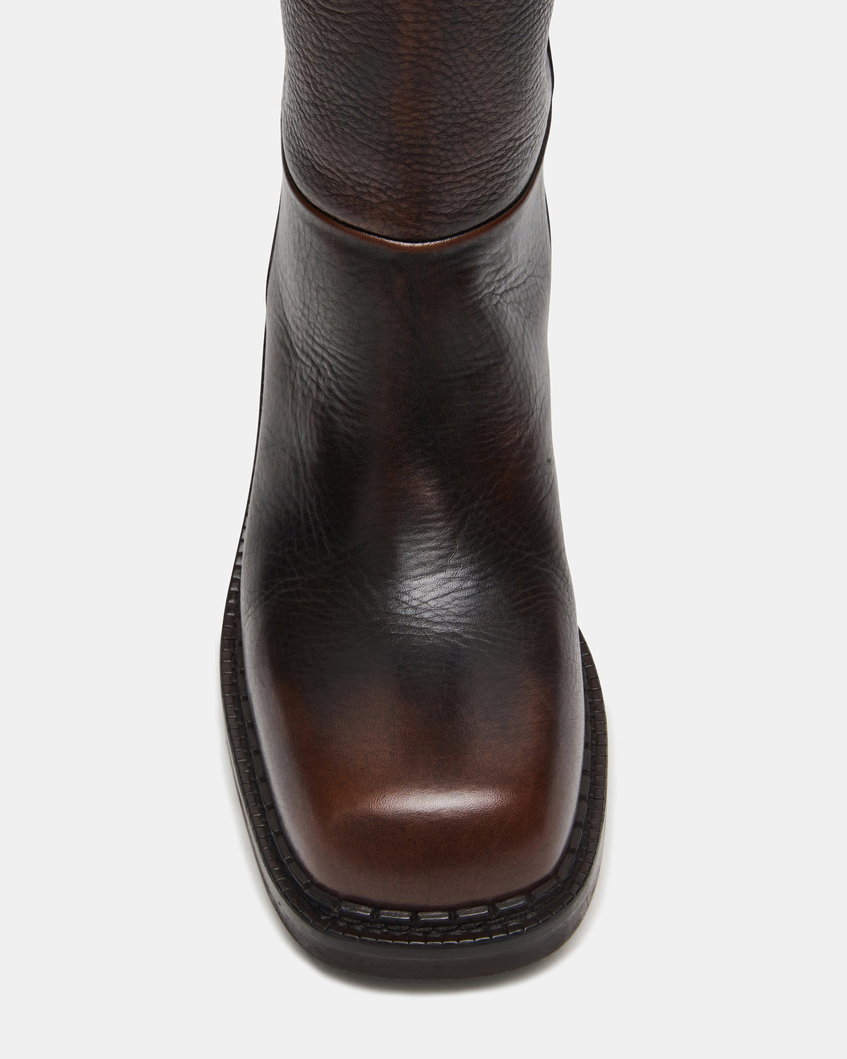 DAVOS Cognac Leather Square-Toe Knee High Block Heel Women's Boot Steve Madden COGNAC LEATHER