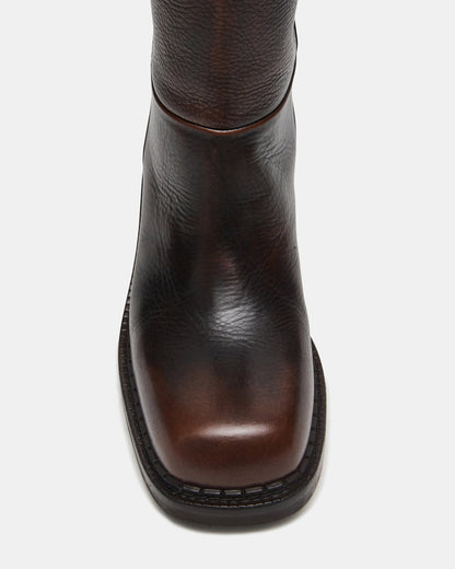 DAVOS Cognac Leather Square-Toe Knee High Block Heel Women's Boot Steve Madden COGNAC LEATHER