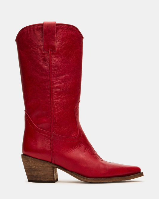 ALBANY Red Leather Pointed-Toe Women's Western Boot Steve Madden RED LEATHER