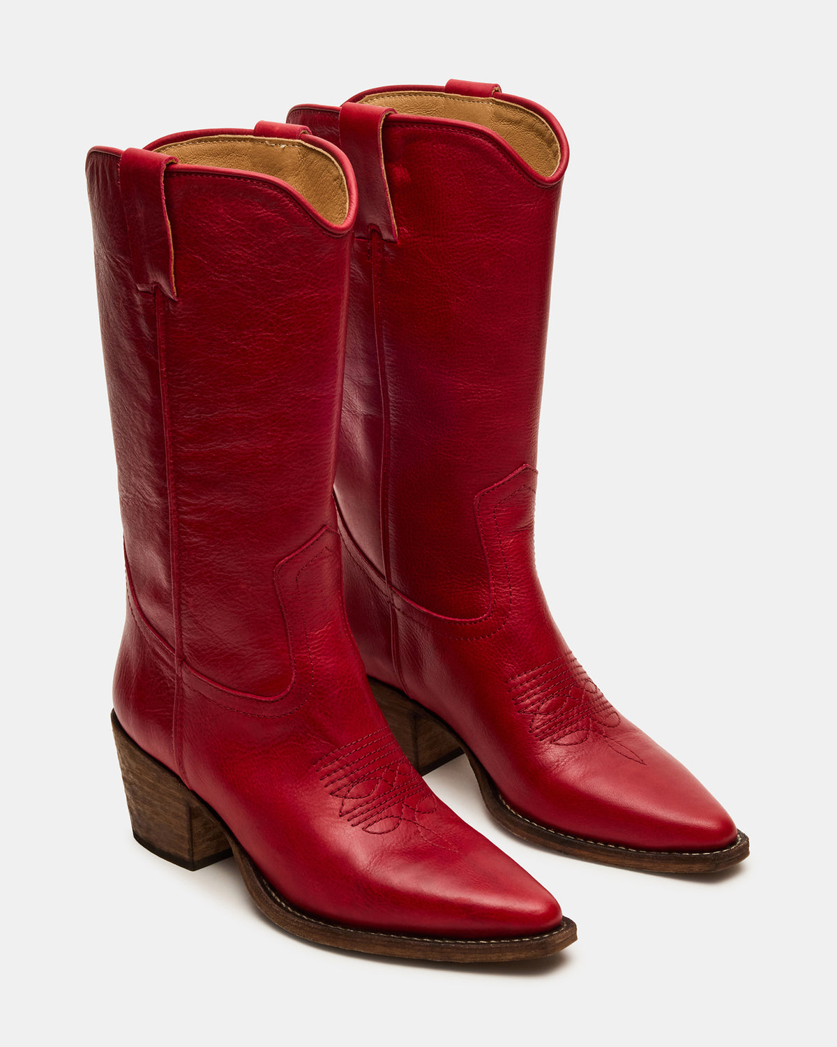 ALBANY Red Leather Pointed-Toe Women's Western Boot Steve Madden RED LEATHER