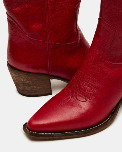 ALBANY Red Leather Pointed-Toe Women's Western Boot Steve Madden RED LEATHER