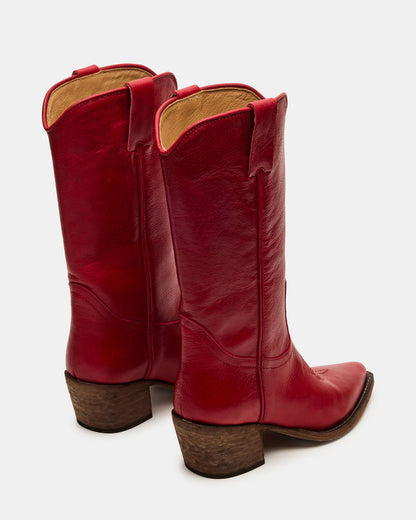 ALBANY Red Leather Pointed-Toe Women's Western Boot Steve Madden RED LEATHER
