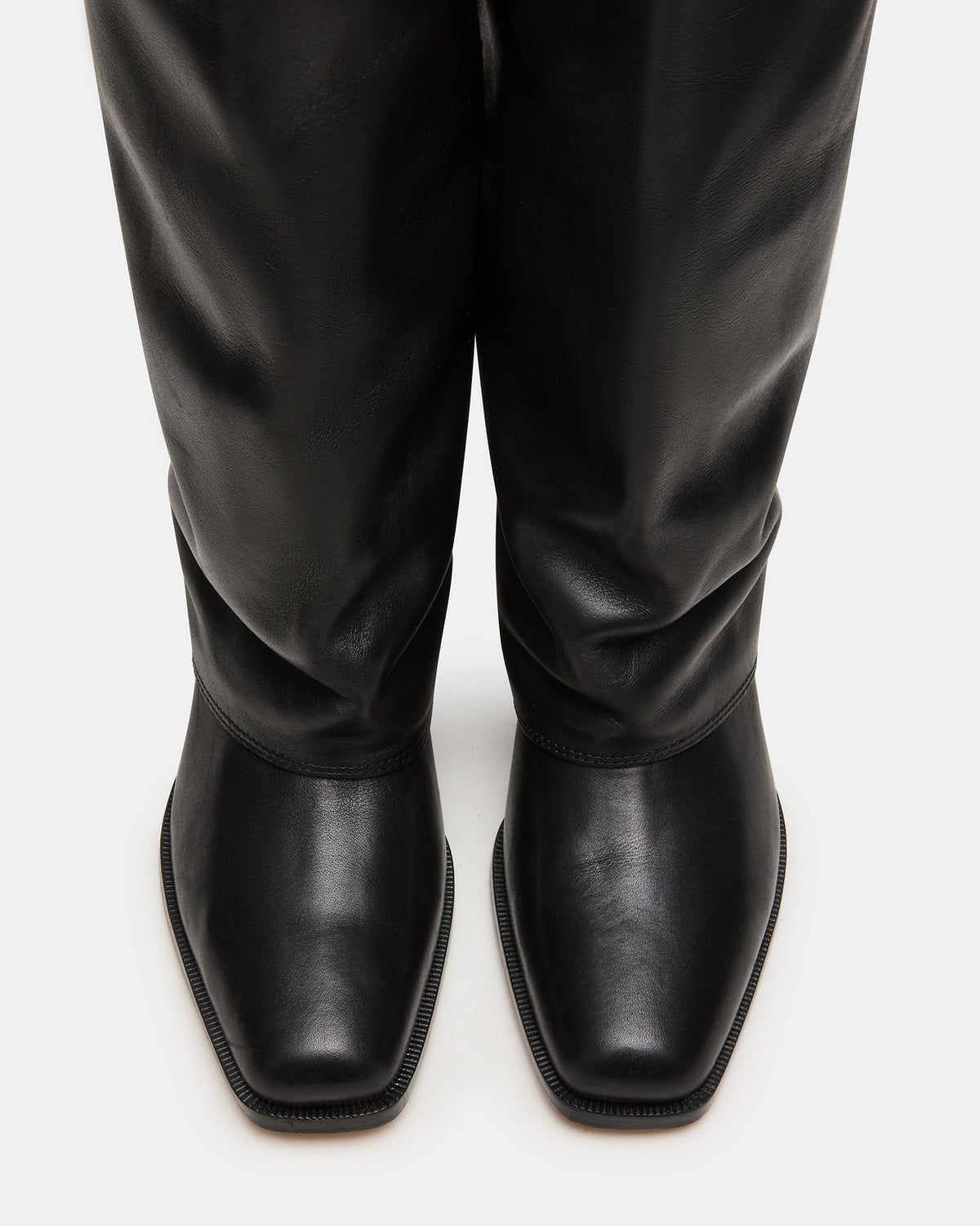 WINNICK Black Leather Knee-High Cuffed Fold-Over Block Heel Women's Boot Steve Madden BLACK LEATHER