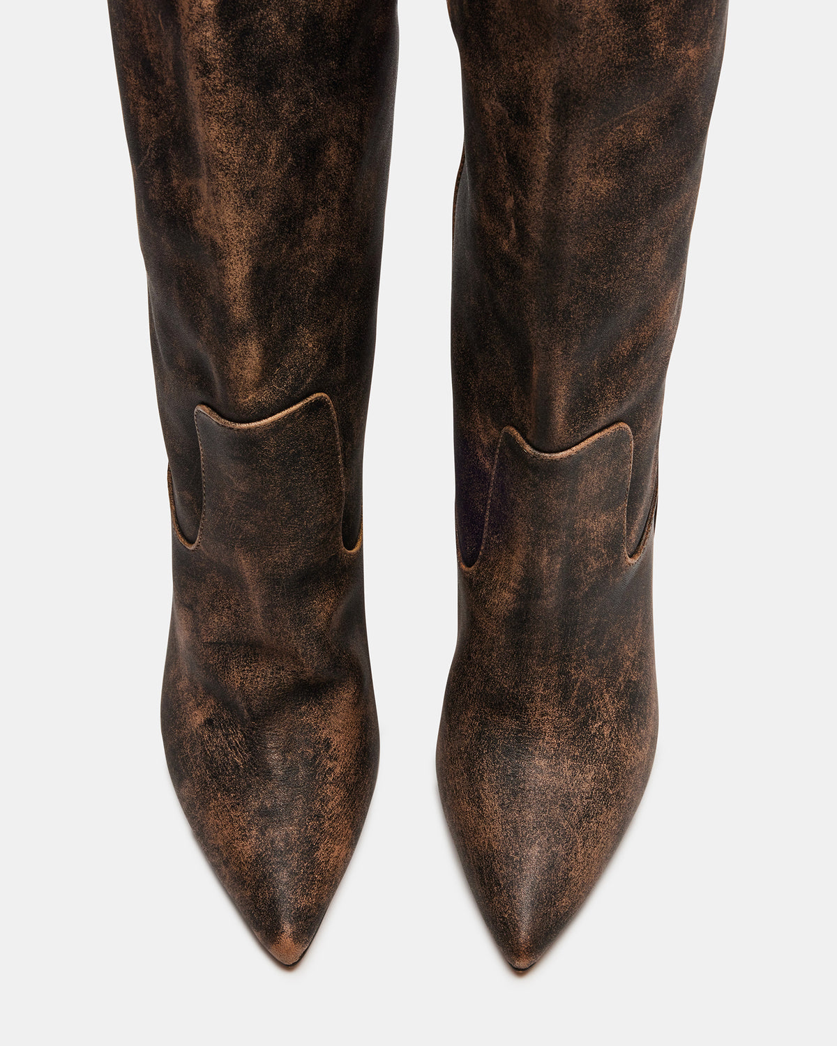 BADDIE Brown Distressed Over-The-Knee Moto Women's Boot Steve Madden BRN DISTRE